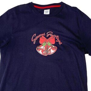 Seasons Greetings Christmas Tee Size XL Navy Blue Holiday T-shirt
